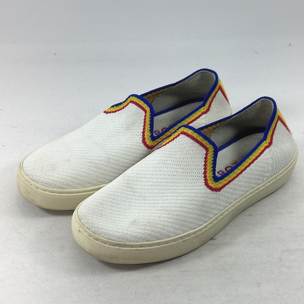 Rothy's The Original Slip-On Sneakers Women's Size 6.5 LE White Rainbow Pride